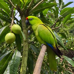 green parrot on branch