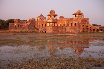 Fototapeta premium Jahaz Mahal ruins in Mandu, Madhya Pradesh state, central India.