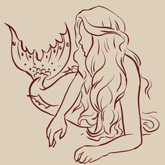 mermaid with long hair vector for card decoration illustration