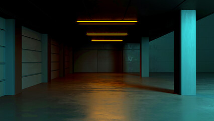 Modern Urban Parking Room. A Sleek 3D Illustration Showcasing Automotive Design in a Grunge Underground Studio with Concrete Backdrop