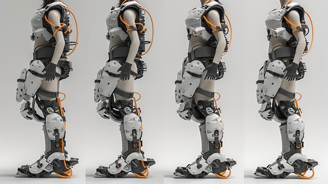 A robotic exoskeleton aiding mobility for the disabled.