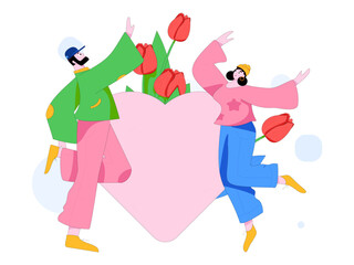 Happy Valentine's Day flat character vector concept business hand drawn illustration
