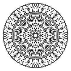 mandala circle pattern vintage decorative pattern indian skin painting tattoo oriental art Mandala floral coloring page for adults relaxation, black and white mandala coloring page hand drawn outlined