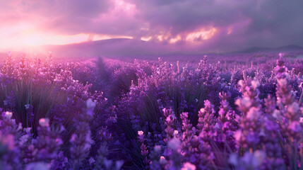 Lavender Fields in Bloom at Dusk