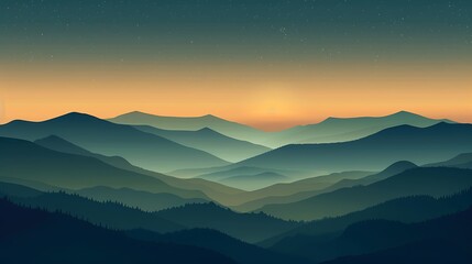 Obraz premium Tranquil Mountain Vista - Detailed Evening Flat Design Wallpaper for Artistic Decor