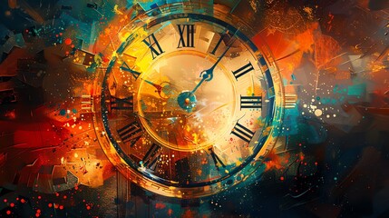 Detailed sketch of a New Year's countdown clock, vibrant and dynamic