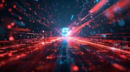 Fototapeta premium Conceptual illustration of 5G network technology, interconnected devices with high-speed data flow, vibrant and dynamic