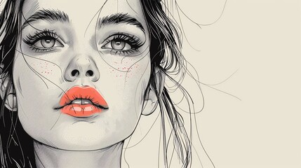 Beauty illustration of a woman with highlighted cheekbones, radiant and chic look, detailed and stylish