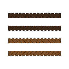 Brown rope patterns. Twisted cord vector. Four shades detail. Seamless horizontal lines. © Kravchenko