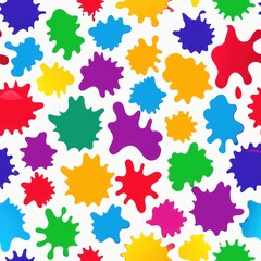 Seamless pattern of vibrant colored blots scattered across a white background for a playful design, Generative AI