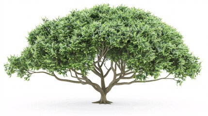 Obraz premium A high-resolution image of a large tree with a detailed canopy and visible roots, placed against a white background to focus on its natural beauty