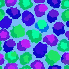 Seamless pattern of watercolor-style blots in shades of blue, green, and purple for an artistic and whimsical design, Generative AI
