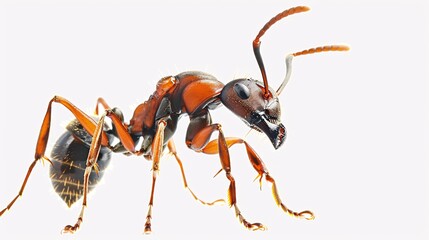 Single ant isolated on a white background and showing its anatomy