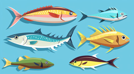 Naklejka premium Sure, here is a description for a stock photo: A colorful collection of fish swimming in a blue ocean