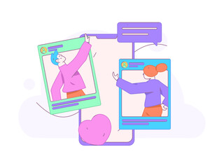 Virtual characters social communication concept business flat vector hand drawn illustration
