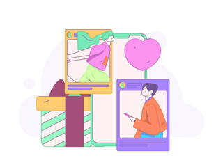 Virtual characters social communication concept business flat vector hand drawn illustration
