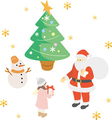 アイソメトリック　俯瞰　クリスマス　冬　サンタクロース　キッズ　人物　シンプル　イラスト素材セット