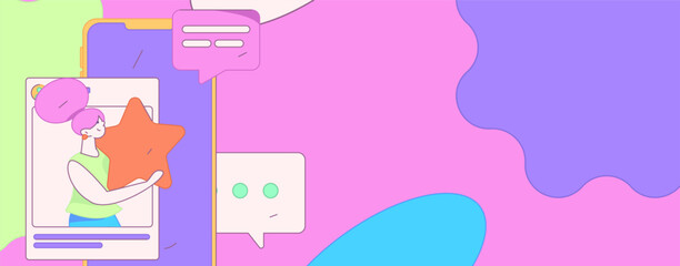 Virtual characters social communication concept business flat vector hand drawn illustration
