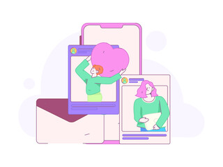 Virtual characters social communication concept business flat vector hand drawn illustration
