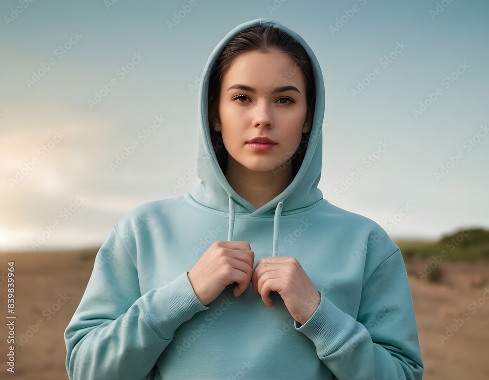 Wall mural Hoodies mockup, model wearing plain hoodie.