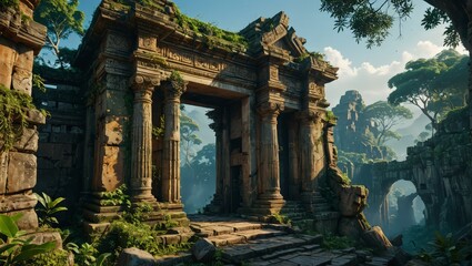 Obraz premium Ancient Ruins Overgrown with Jungle