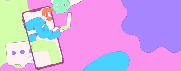 Virtual characters social communication concept business flat vector hand drawn illustration
