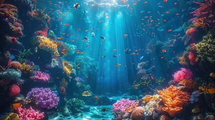 Vibrant Coral Reef Teeming with Tropical Fish