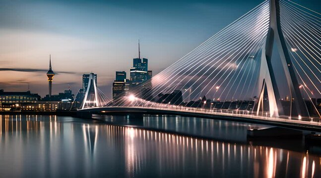 Erasmus Bridge in Rotterdam. Connecting Nieuwe Maas