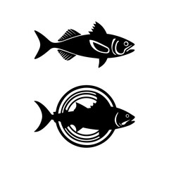 Fish silhouettes. Collection of black and white sea fish isolated on white background. Vector illustration.