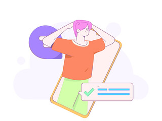 Virtual characters social communication concept business flat vector hand drawn illustration
