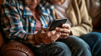 A caregiver providing technology assistance to an elderly person, helping them use a smartphone or computer, reflecting the supportive nature of caregiving