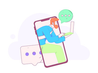 Virtual characters social communication concept business flat vector hand drawn illustration
