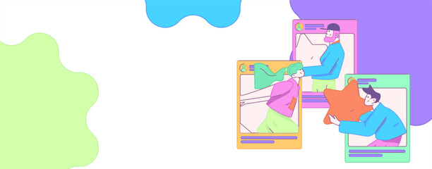 Virtual characters social communication concept business flat vector hand drawn illustration
