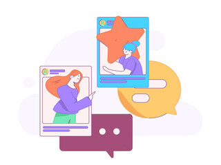 Virtual characters social communication concept business flat vector hand drawn illustration
