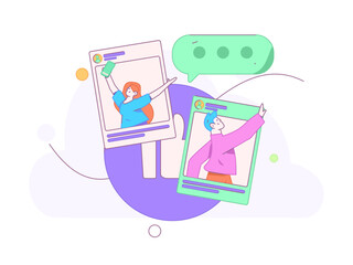 Virtual characters social communication concept business flat vector hand drawn illustration
