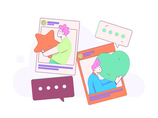 Virtual characters social communication concept business flat vector hand drawn illustration
