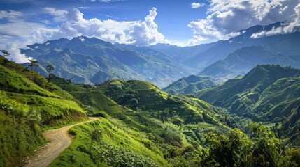 Naklejka premium Journey Through the Majestic Mountain Range: Adventure and Freedom in a Picturesque Landscape