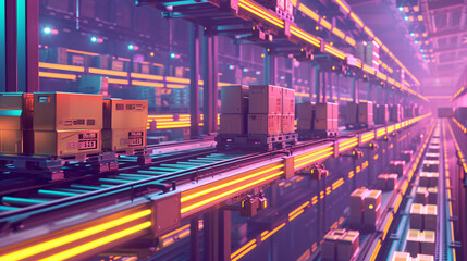 Fototapeta premium Sovereign AI coordinating logistics in a high-speed, automated warehouse, demonstrating superior efficiency and speed