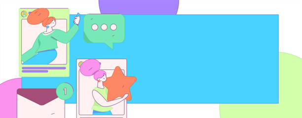 Virtual characters social communication concept business flat vector hand drawn illustration
