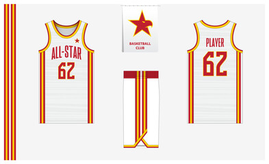 Fototapeta premium Basketball uniform mockup template design for sport club. Basketball jersey, basketball shorts in front and back view. Basketball logo design. 
