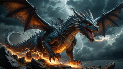 Fiery Dragon in Thunderstorm