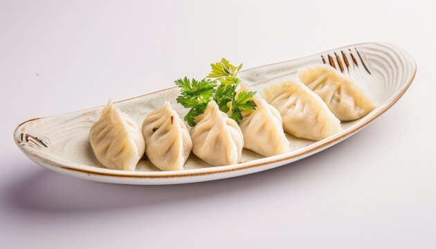Dumpling or steamed dim sum is served on a glass plate ready to eat. Steamed shumai is a traditional Chinese menu