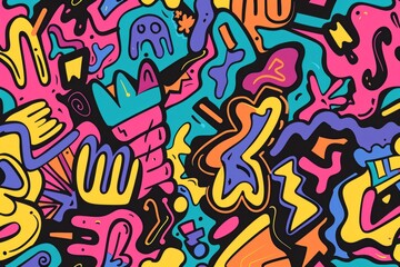 Obraz premium Cartoon cute doodles of abstract squiggles and zigzags with vibrant colors, Generative AI