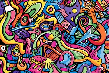 Cartoon cute doodles of colorful dots and lines forming a whimsical scene, Generative AI