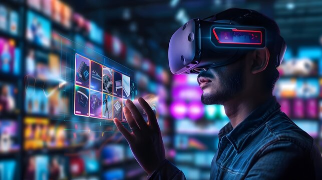 Virtual Reality Shopping Experience with User Selecting Products for Online Business and E Commerce Concept - Powered by Adobe