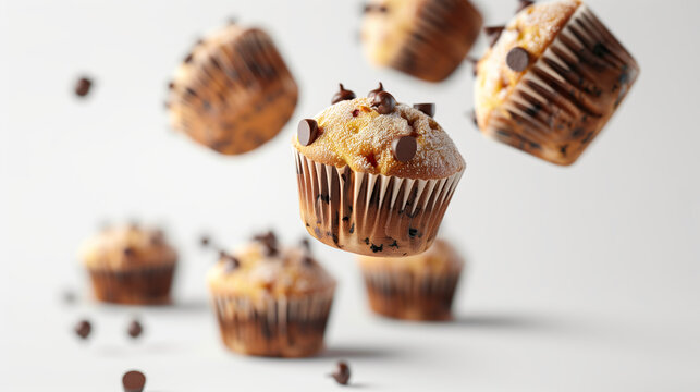3D Muffins Concept on White Background