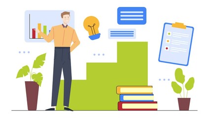 manager with daily activity at office. business animated illustration video