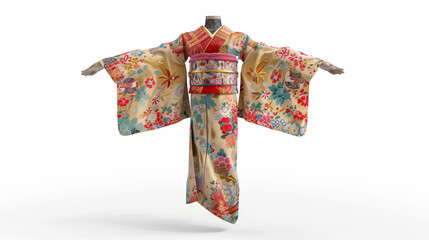 Naklejka premium 3D rendering of Traditional Japanese Kimono on White