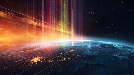 Fototapeta premium Futuristic Infographic Depicting Earth s Technological Evolution and Renewable Energy