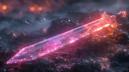 Fototapeta premium A magical glowing sword suspended in mid-air, emitting a soft, otherworldly glow, Generative AI